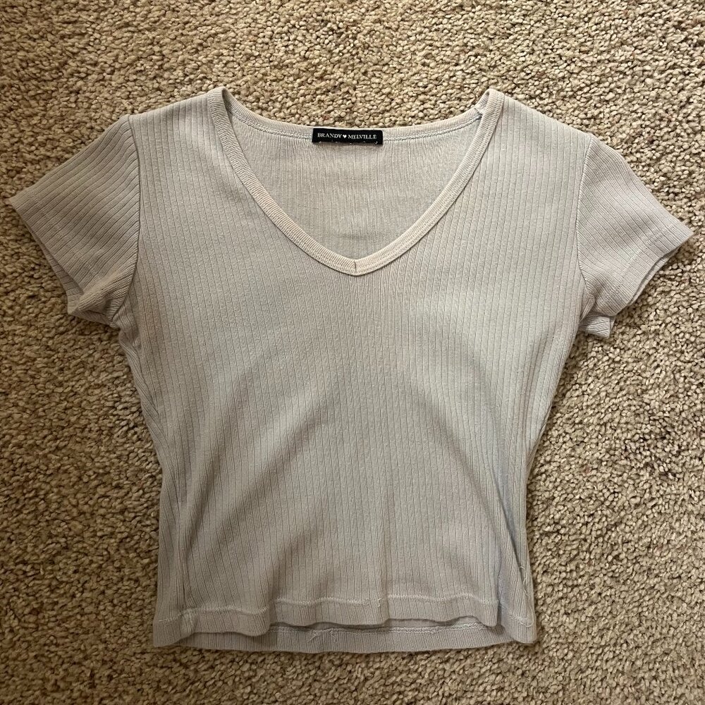 Brandy Melville V-neck Ribbed T-shirt